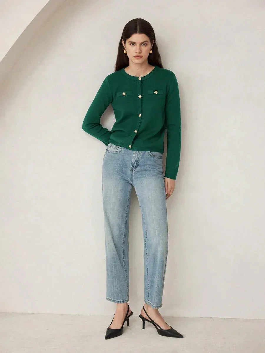 Knit Cardigan With Button Front For Workwear Comfort