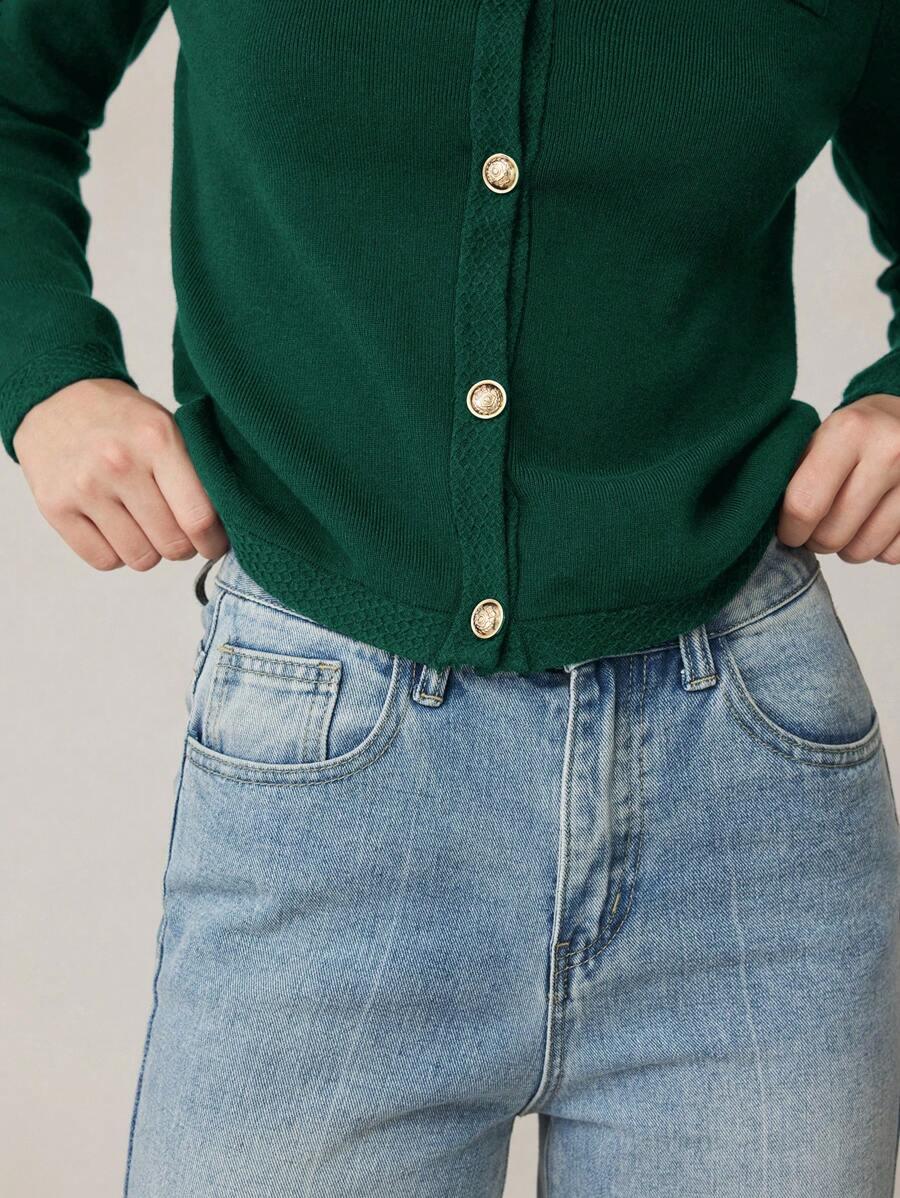 Knit Cardigan With Button Front For Workwear Comfort