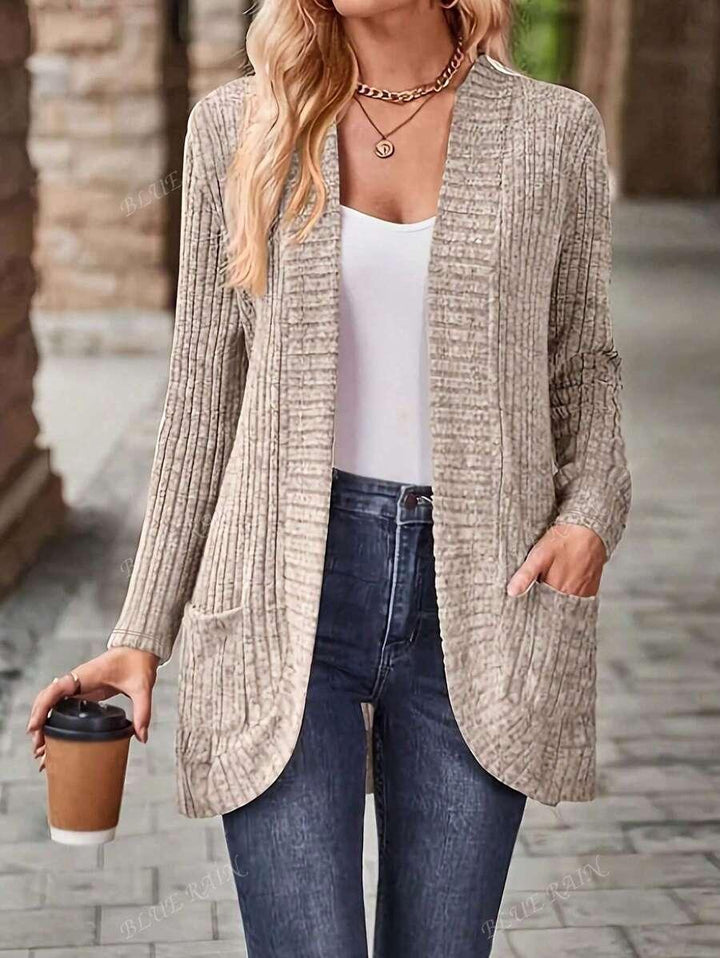 Plus Size Solid Color Knit Cardigan With Pockets Soft Cozy