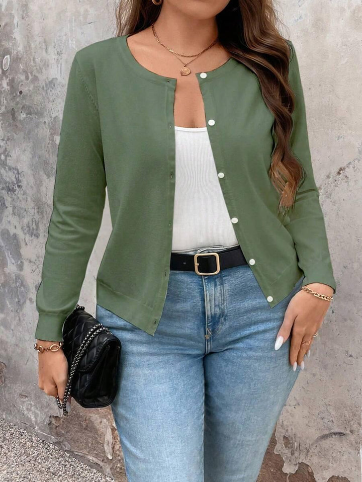 Plus Size Cardigan Apricot Long Sleeve Single Breasted Cozy