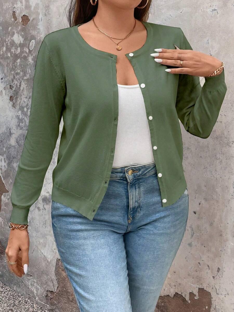 Plus Size Cardigan Apricot Long Sleeve Single Breasted Cozy