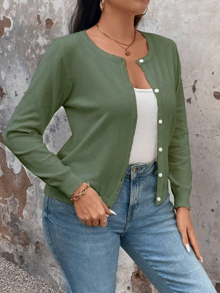 Plus Size Cardigan Apricot Long Sleeve Single Breasted Cozy