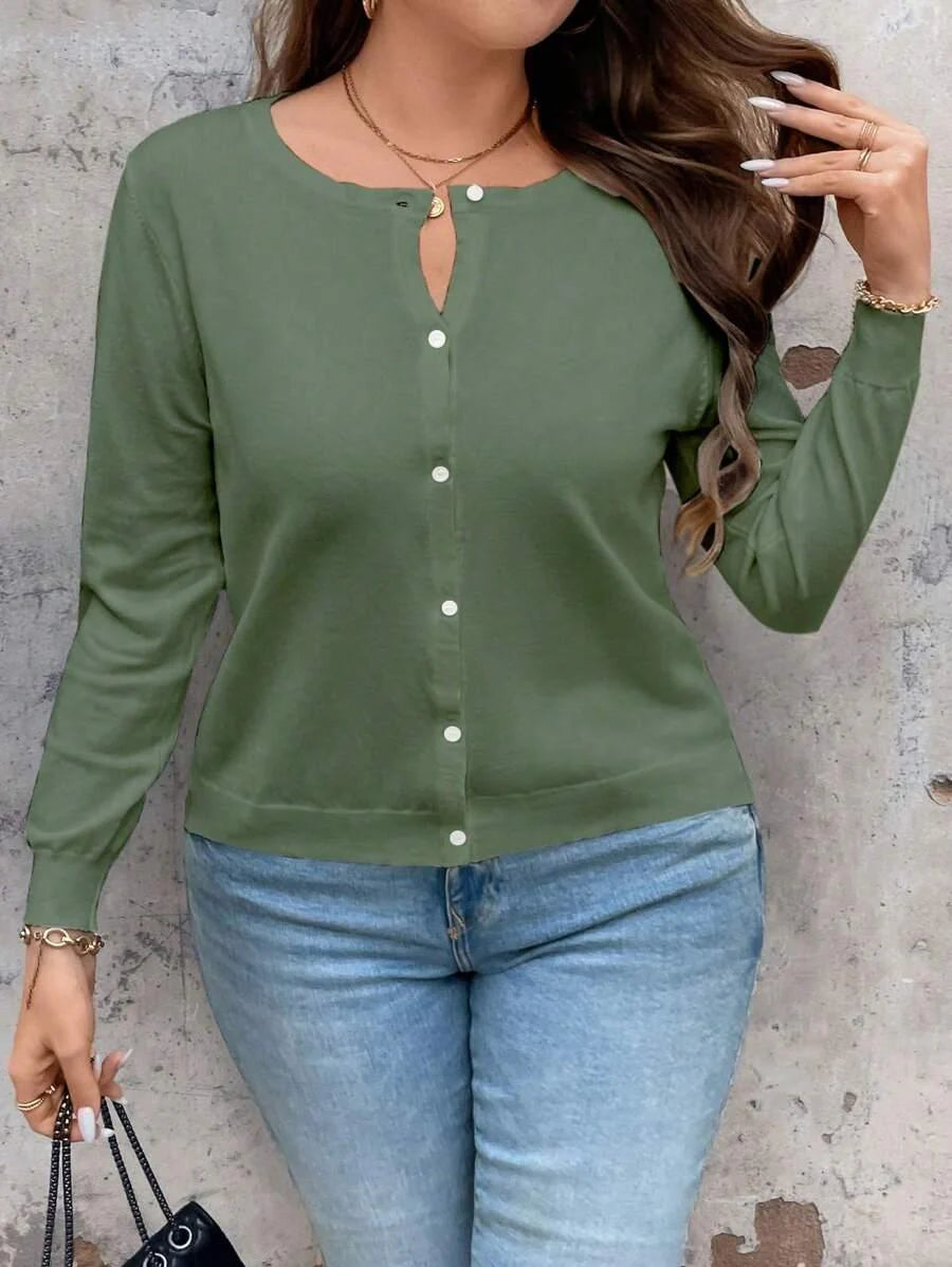 Plus Size Cardigan Apricot Long Sleeve Single Breasted Cozy