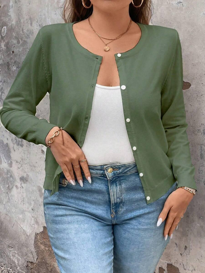 Plus Size Cardigan Apricot Long Sleeve Single Breasted Cozy