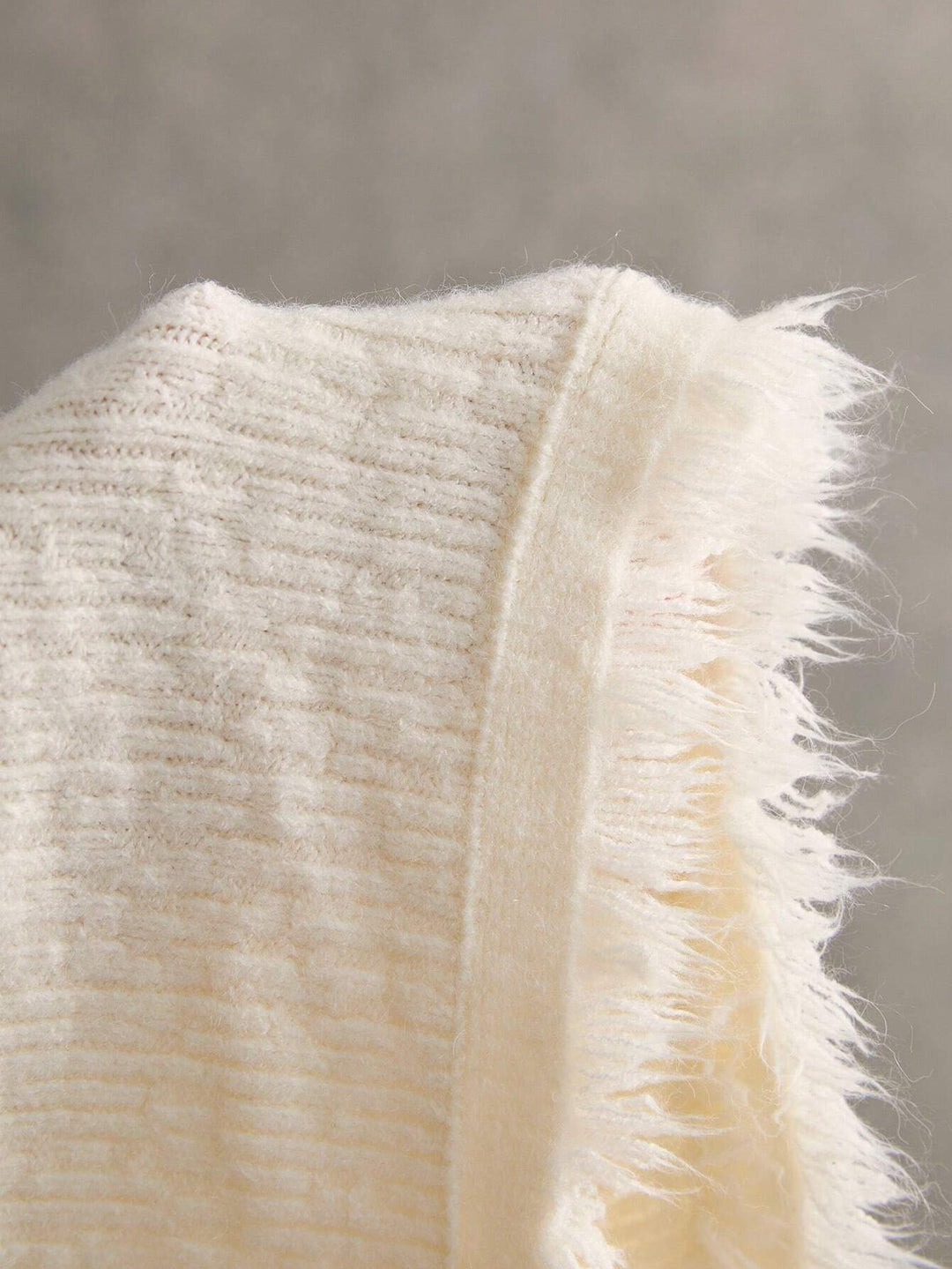 White Feather-Knit Textured Cardigan