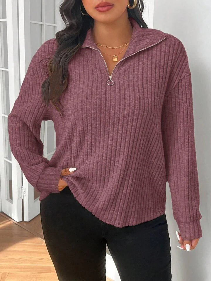 Plus Size Fuzzy Collar Quarter Zip Cozy Sweater