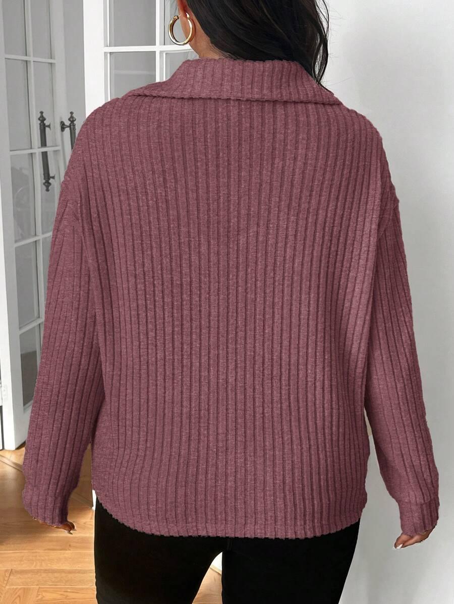 Plus Size Fuzzy Collar Quarter Zip Cozy Sweater