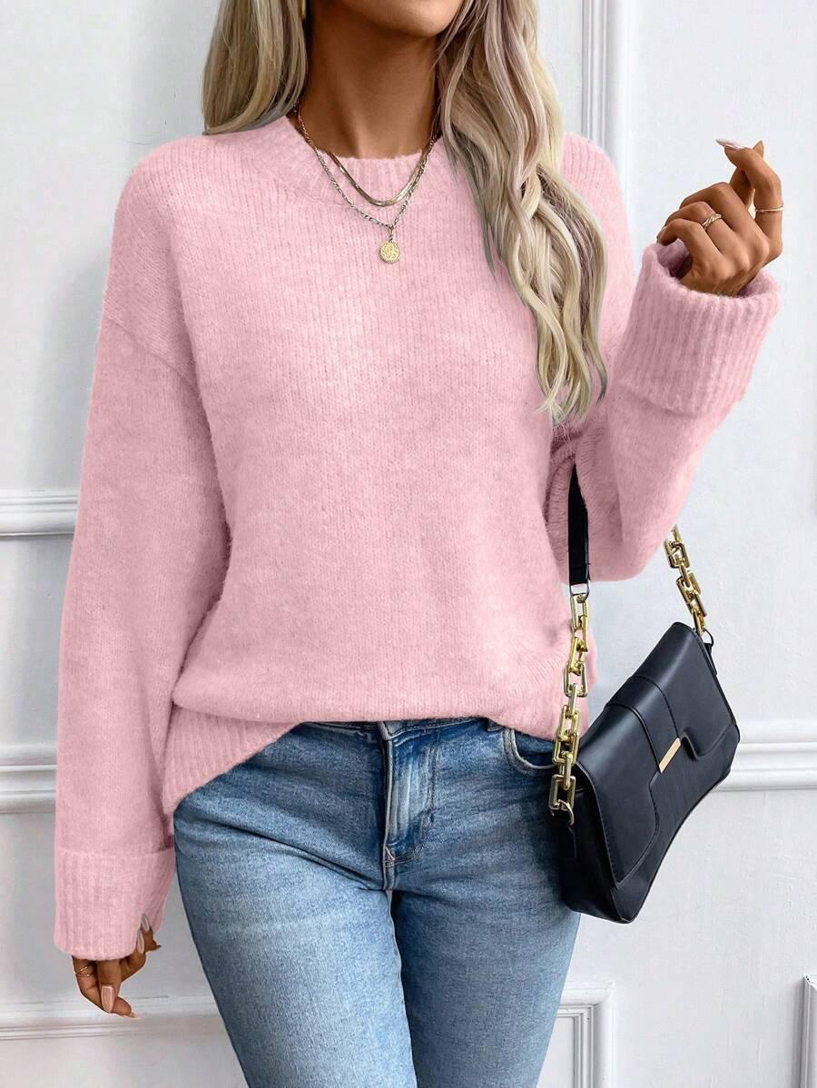 Solid Color Long Sleeve Sweater Cozy Everyday Knit Pullover