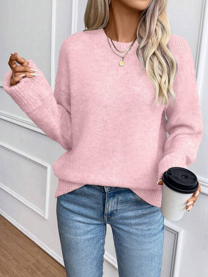 Solid Color Long Sleeve Sweater Cozy Everyday Knit Pullover