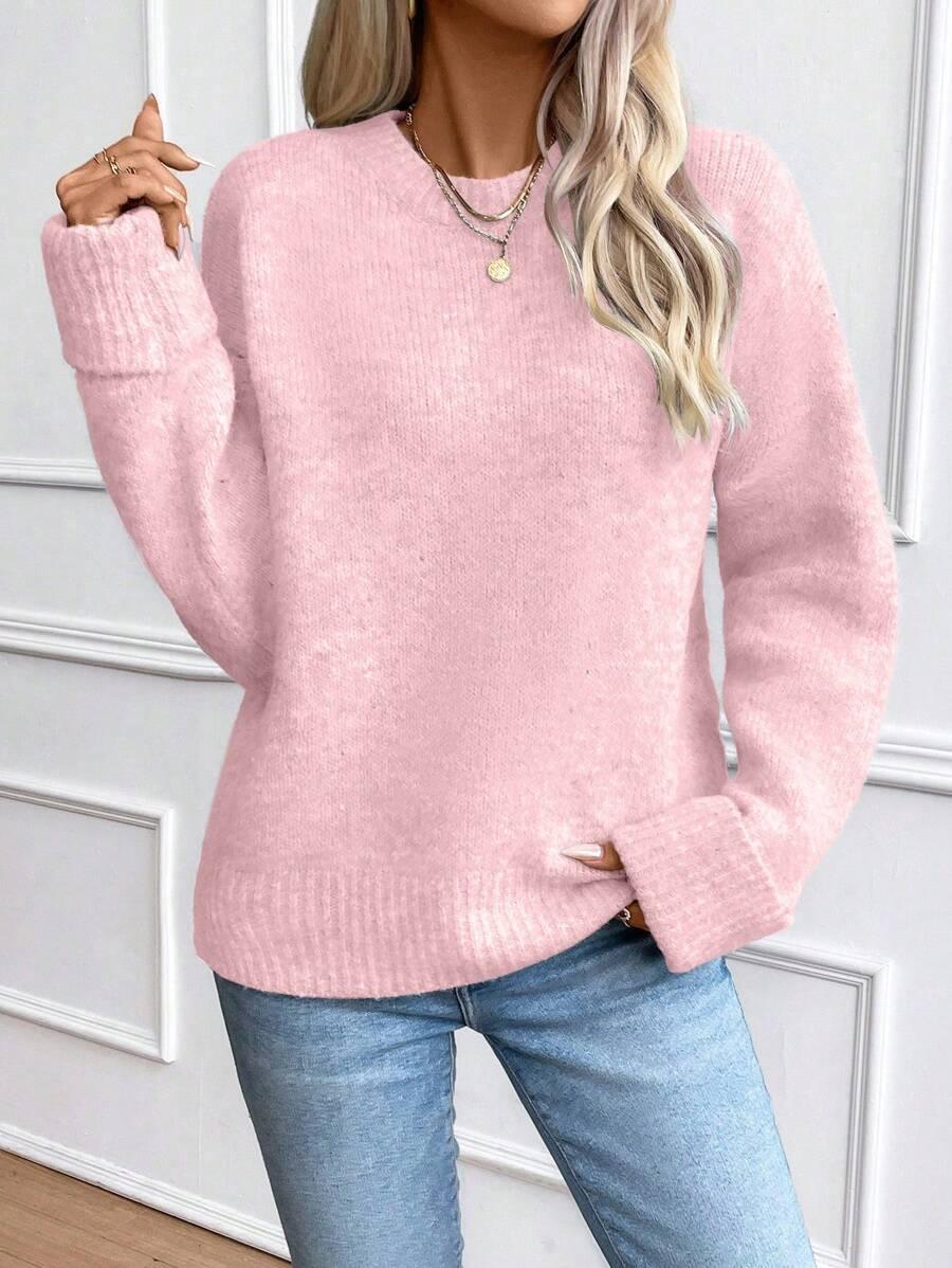 Solid Color Long Sleeve Sweater Cozy Everyday Knit Pullover