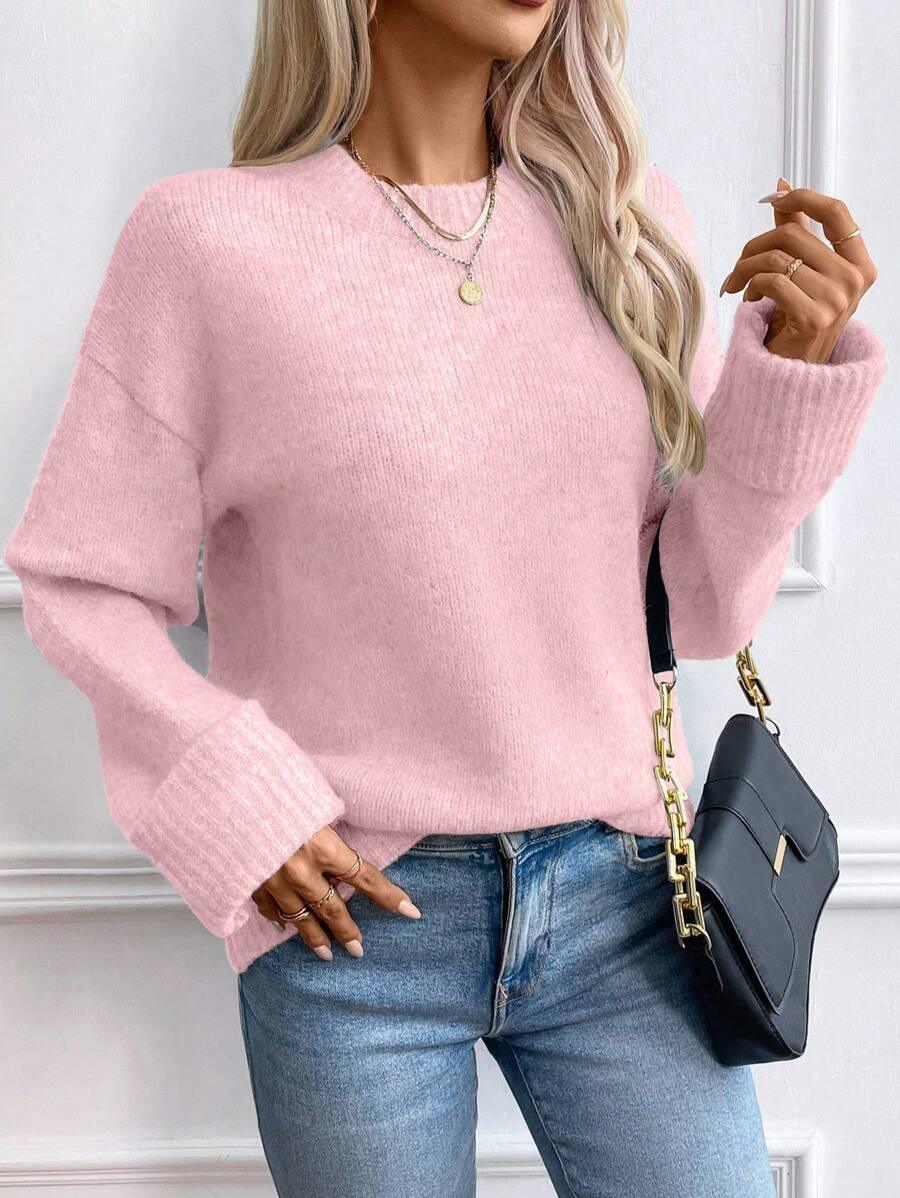 Solid Color Long Sleeve Sweater Cozy Everyday Knit Pullover