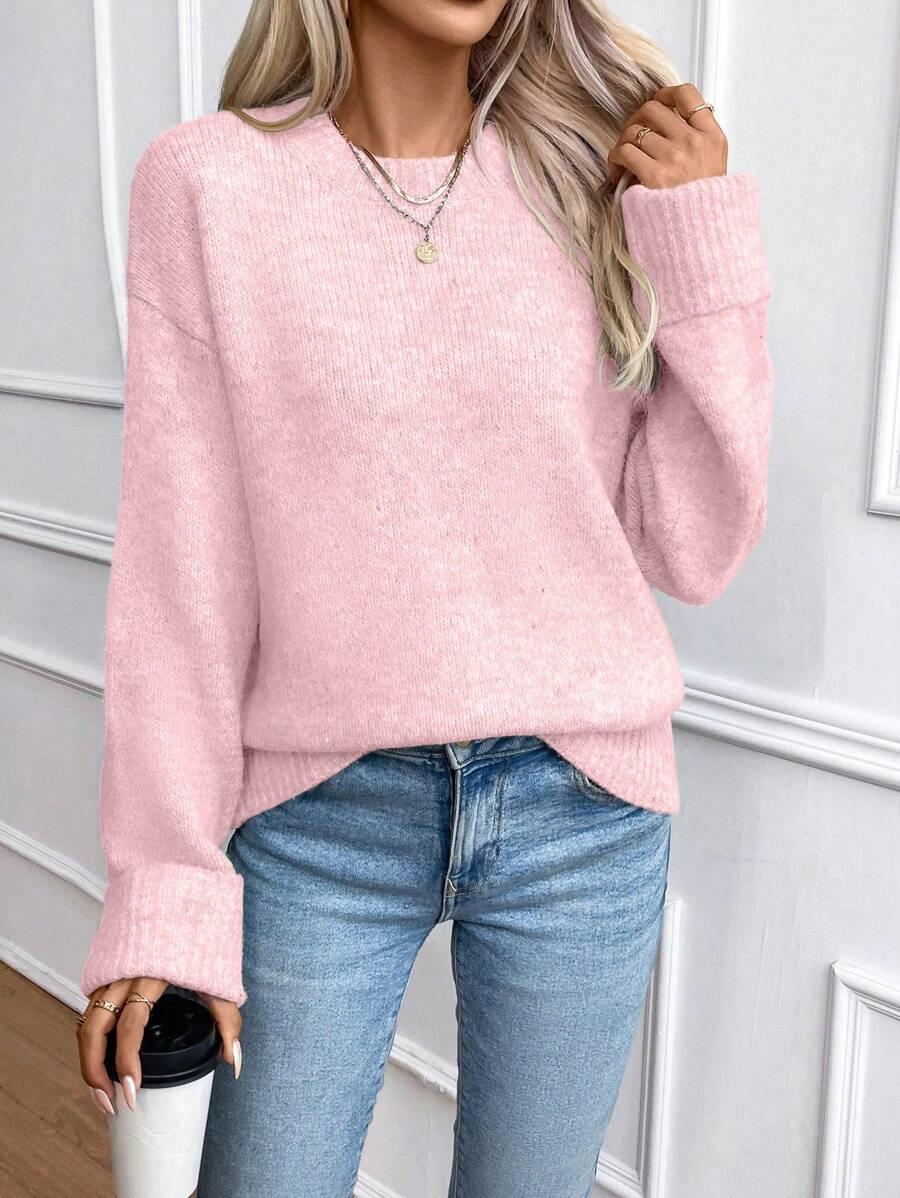 Solid Color Long Sleeve Sweater Cozy Everyday Knit Pullover