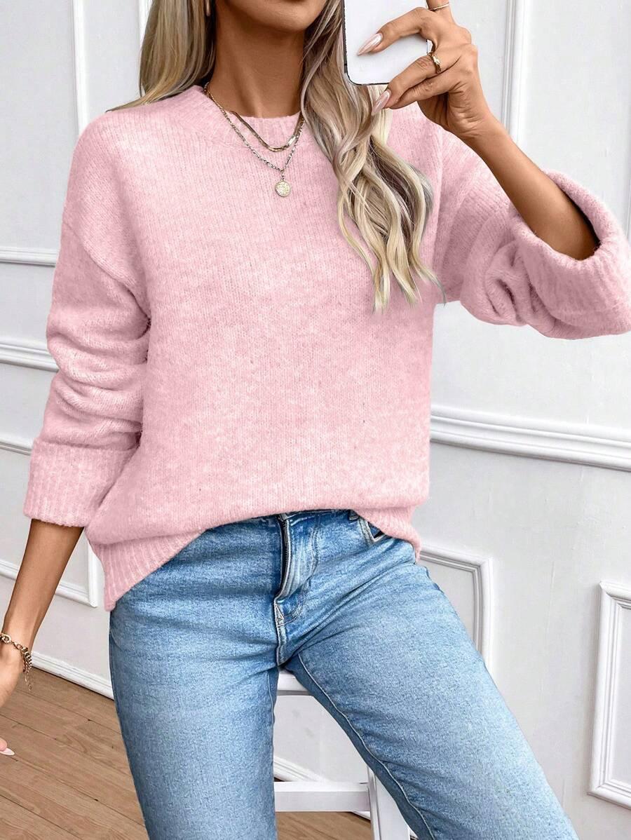 Solid Color Long Sleeve Sweater Cozy Everyday Knit Pullover