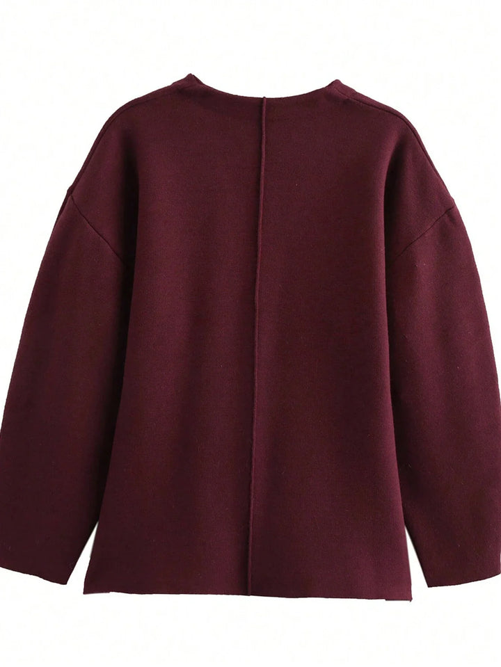 Bordeaux Cinch Button-Up Knit Top