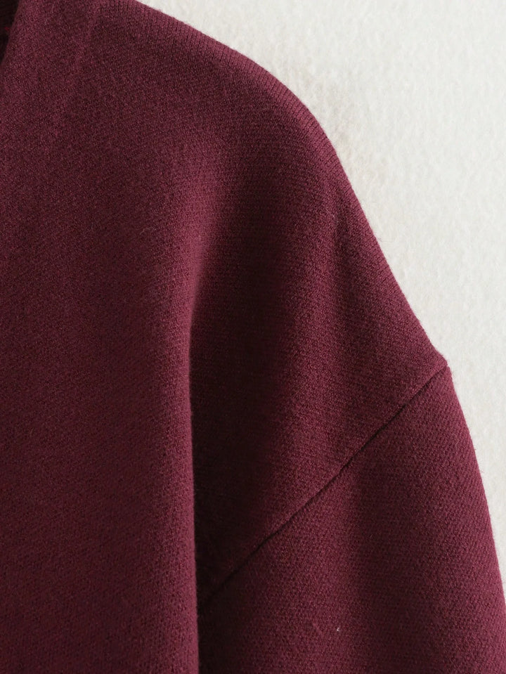 Bordeaux Cinch Button-Up Knit Top