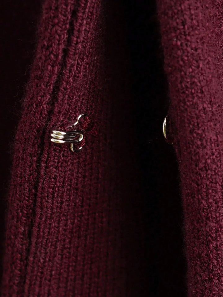 Bordeaux Cinch Button-Up Knit Top