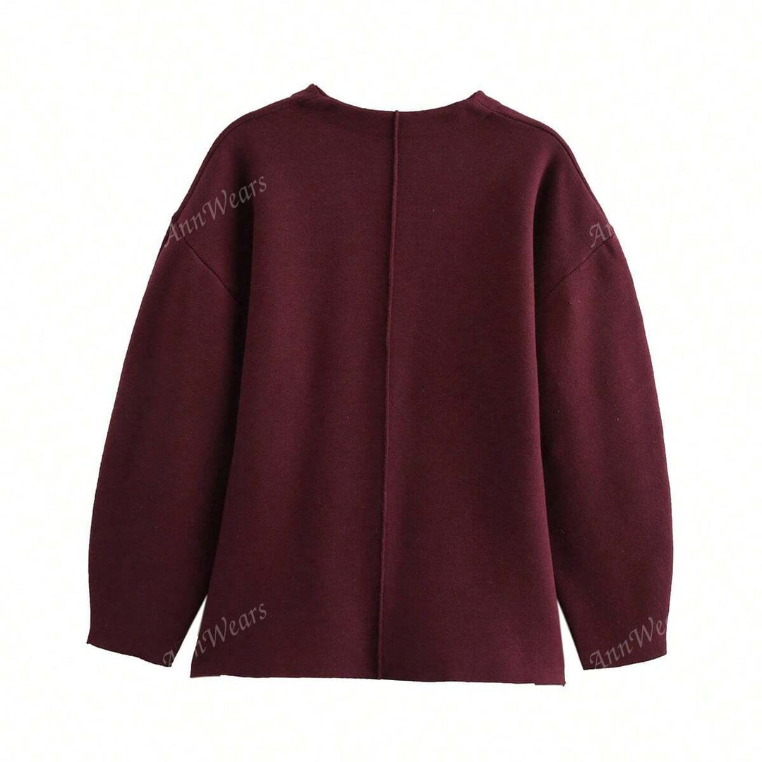 Bordeaux Cinch Button-Up Knit Top