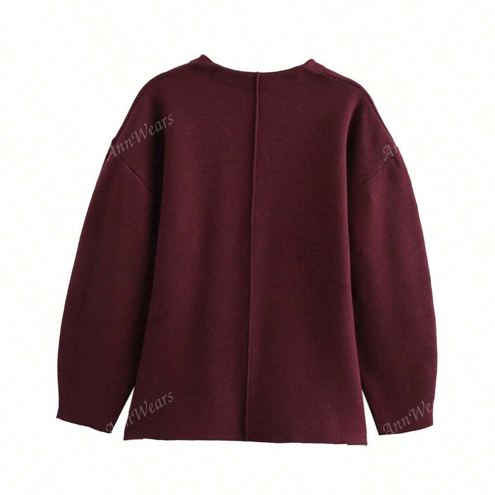 Bordeaux Cinch Button-Up Knit Top