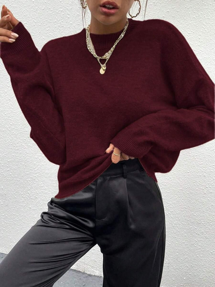 Effortless Mock Neck Sweater With Drop Shoulder Oversized