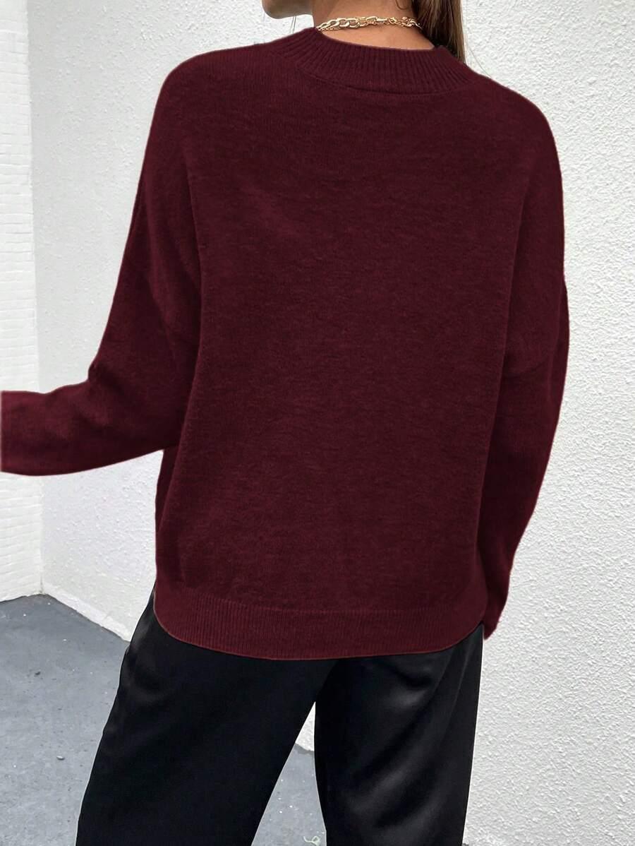 Effortless Mock Neck Sweater With Drop Shoulder Oversized