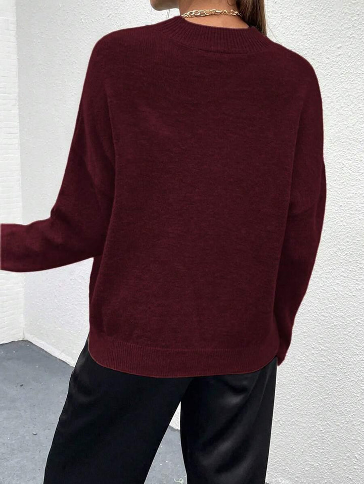 Effortless Mock Neck Sweater With Drop Shoulder Oversized