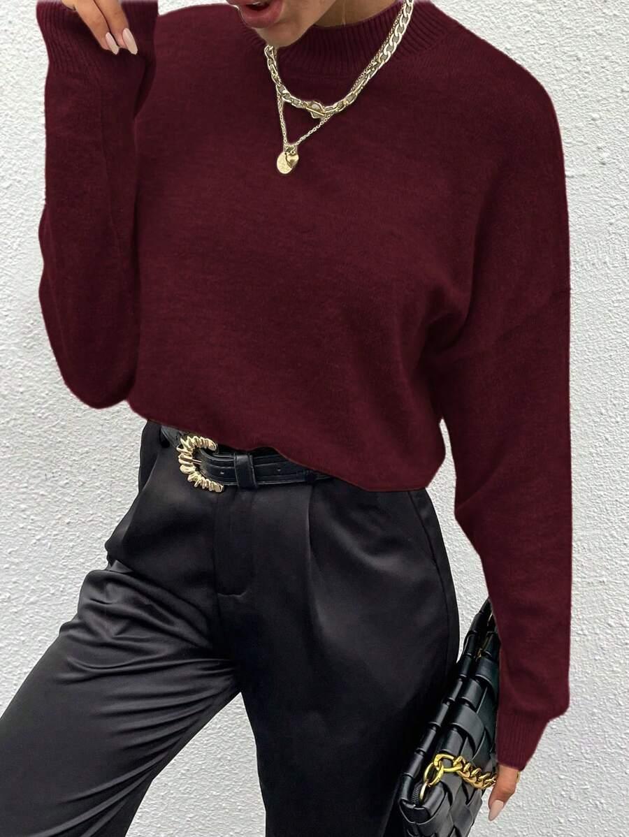 Effortless Mock Neck Sweater With Drop Shoulder Oversized