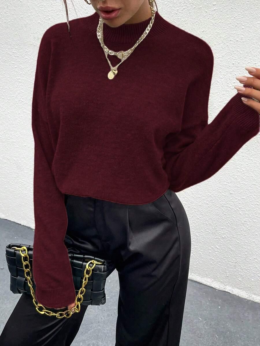 Effortless Mock Neck Sweater With Drop Shoulder Oversized