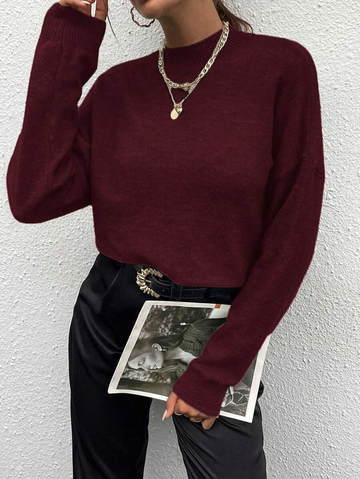 Effortless Mock Neck Sweater With Drop Shoulder Oversized
