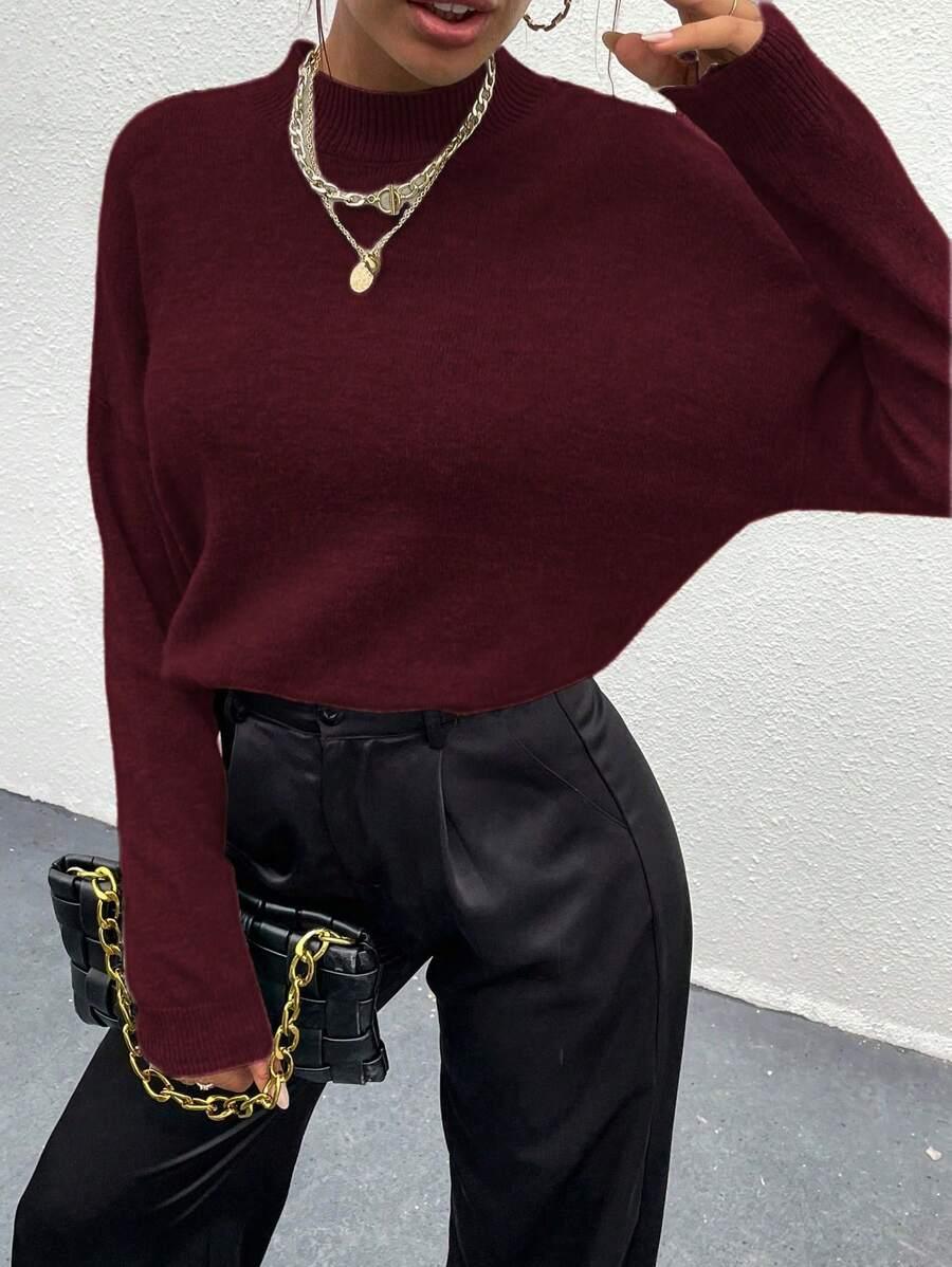 Effortless Mock Neck Sweater With Drop Shoulder Oversized