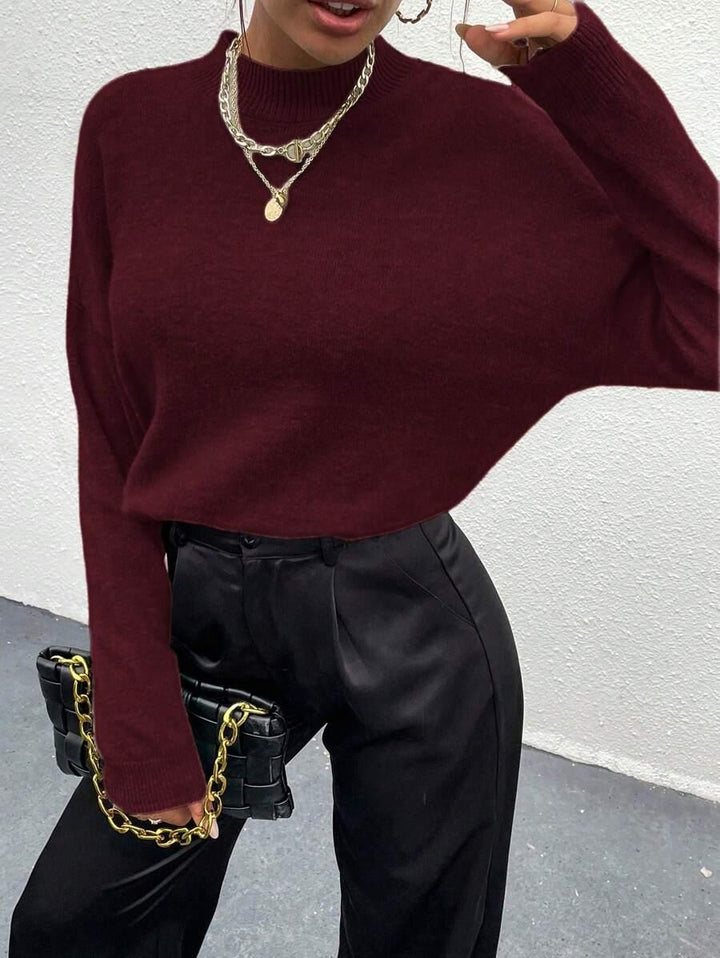 Effortless Mock Neck Sweater With Drop Shoulder Oversized