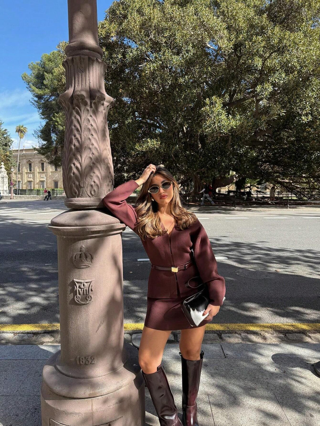 Bordeaux Cinch Button-Up Knit Top