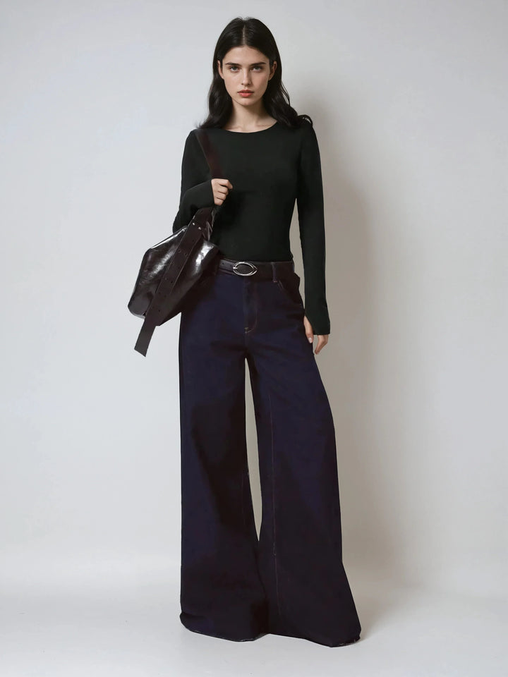 Solid Color Long Sleeve Tee Fitted Casual Round Neck