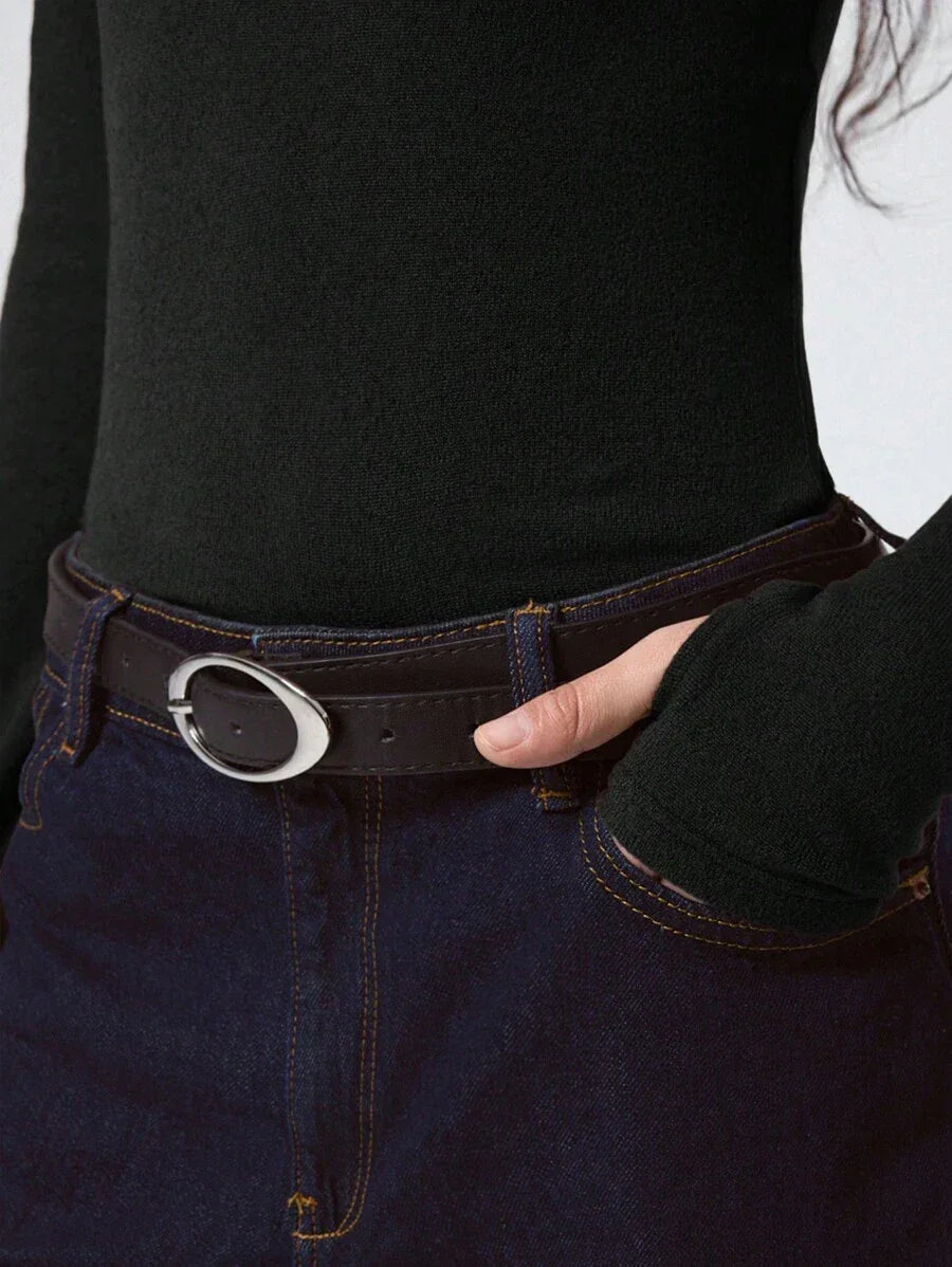 Solid Color Long Sleeve Tee Fitted Casual Round Neck