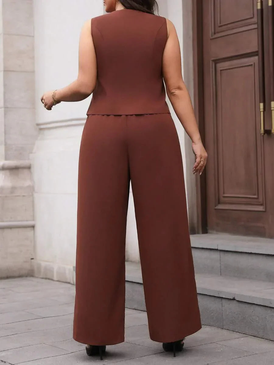 Plus Size Waistcoat And Pants Suit Set Elegant Black