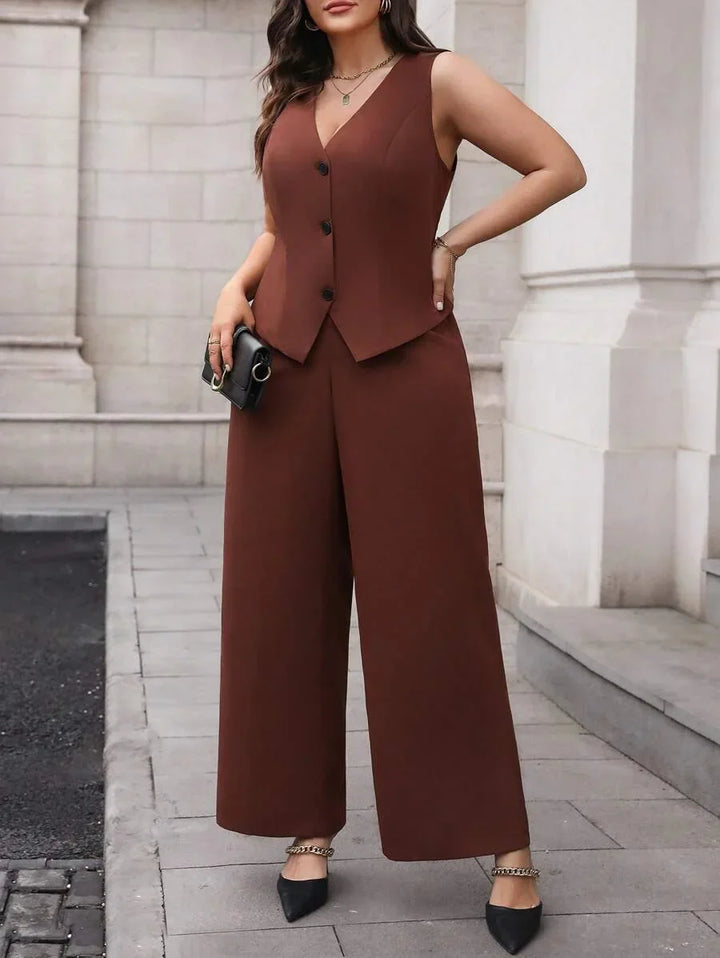 Plus Size Waistcoat And Pants Suit Set Elegant Black