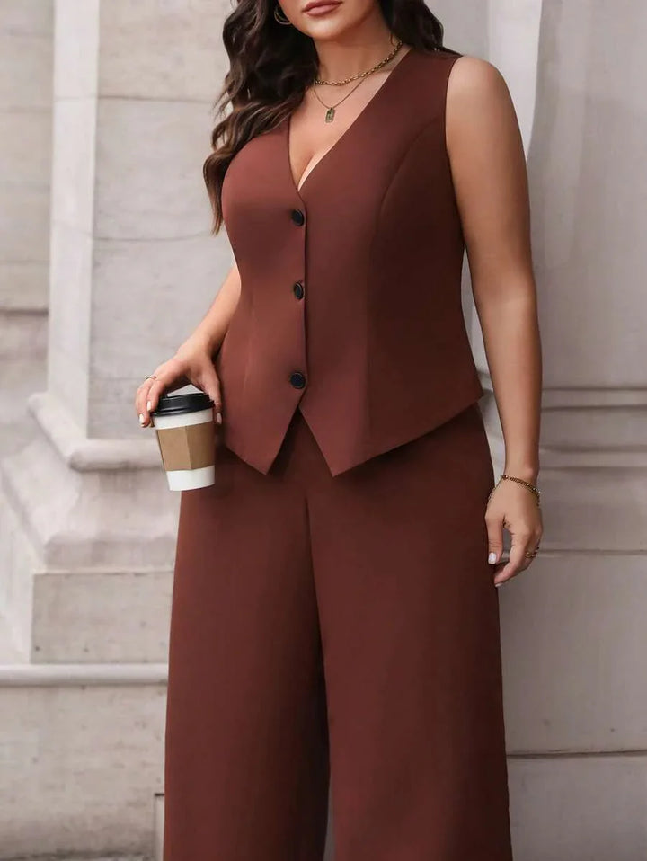 Plus Size Waistcoat And Pants Suit Set Elegant Black