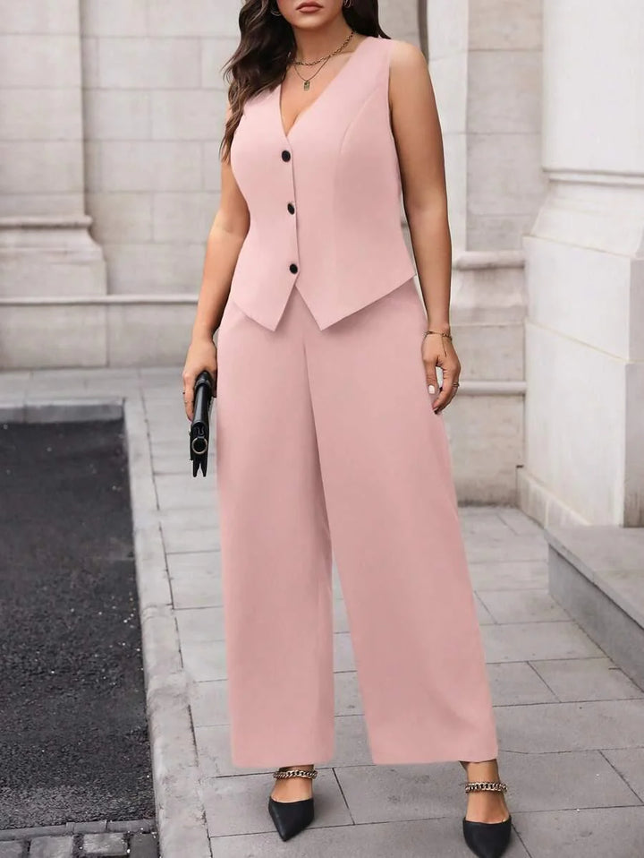 Plus Size Waistcoat And Pants Suit Set Elegant Black