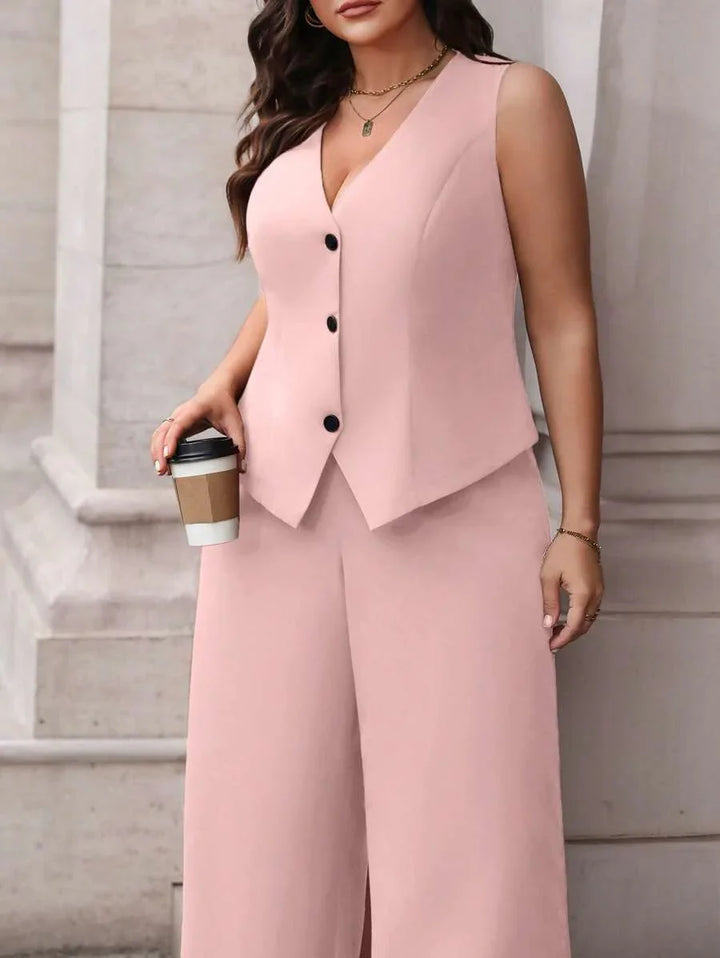 Plus Size Waistcoat And Pants Suit Set Elegant Black