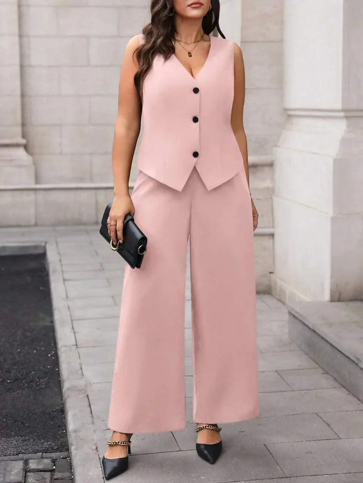 Plus Size Waistcoat And Pants Suit Set Elegant Black