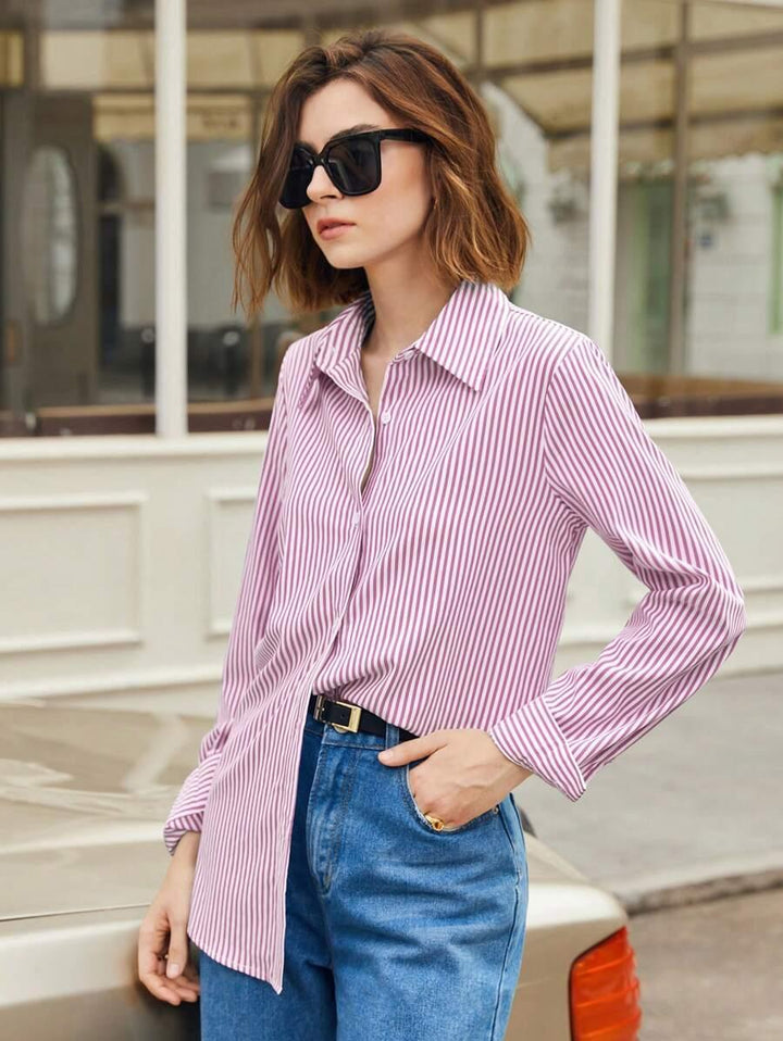 Button Down Shirt With Striped Pattern Casual Comfort