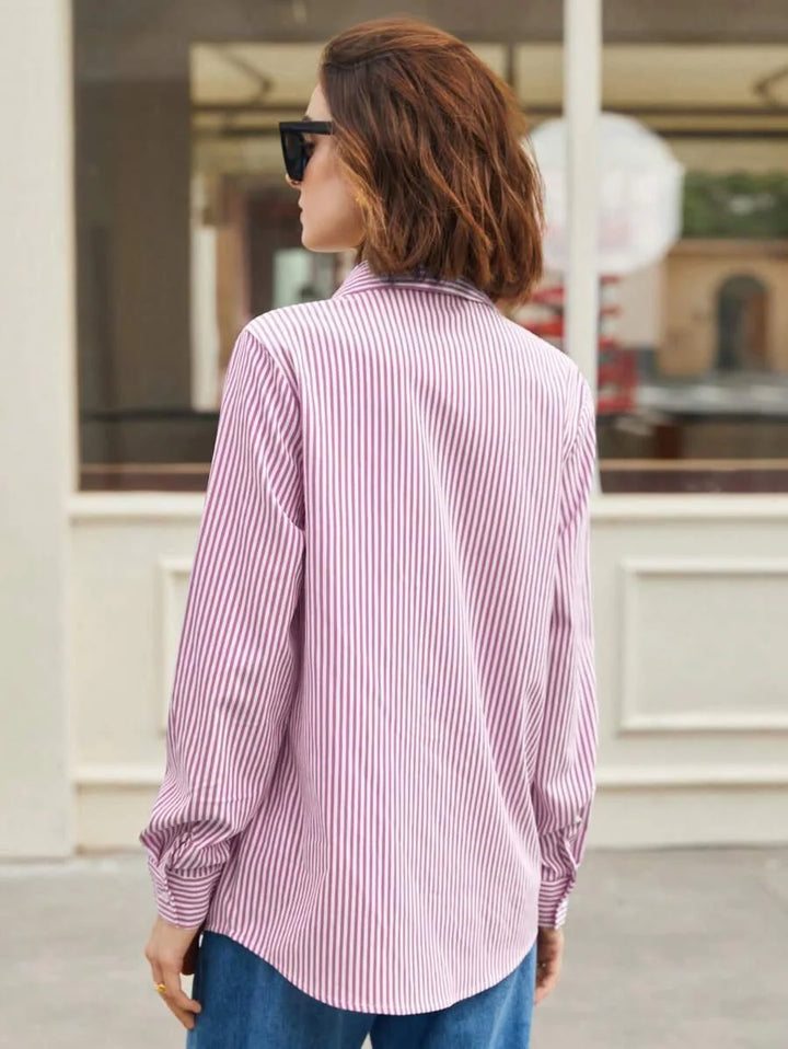 Button Down Shirt With Striped Pattern Casual Comfort