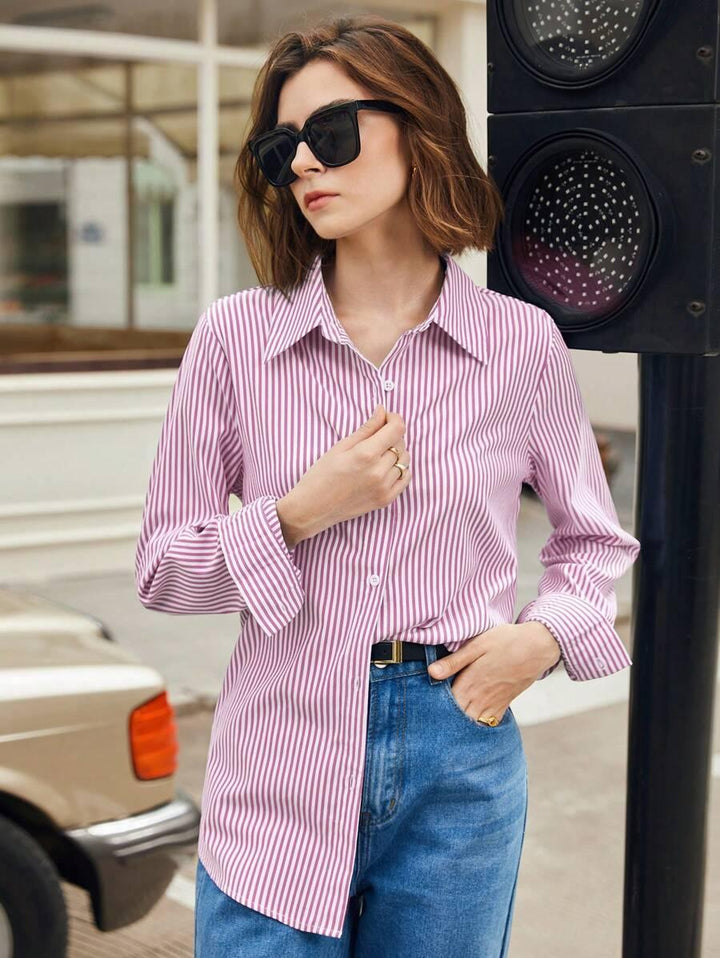 Button Down Shirt With Striped Pattern Casual Comfort