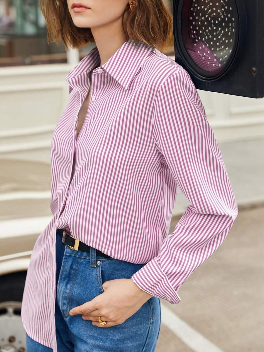 Button Down Shirt With Striped Pattern Casual Comfort