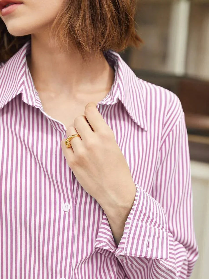 Button Down Shirt With Striped Pattern Casual Comfort