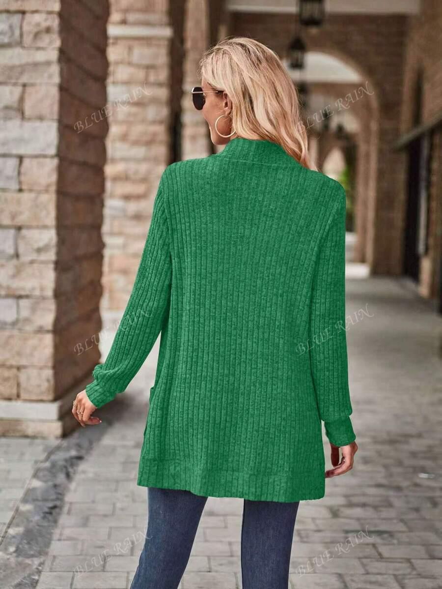 Plus Size Solid Color Knit Cardigan With Pockets Soft Cozy