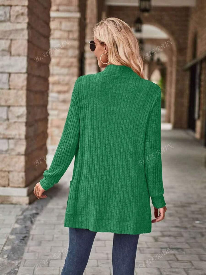 Plus Size Solid Color Knit Cardigan With Pockets Soft Cozy