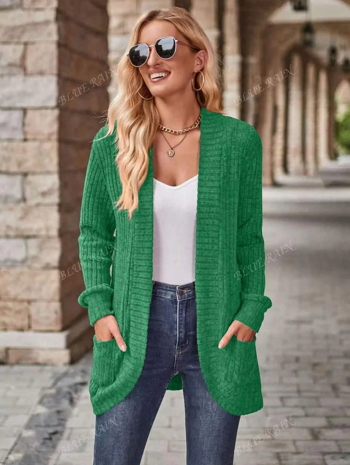 Plus Size Solid Color Knit Cardigan With Pockets Soft Cozy