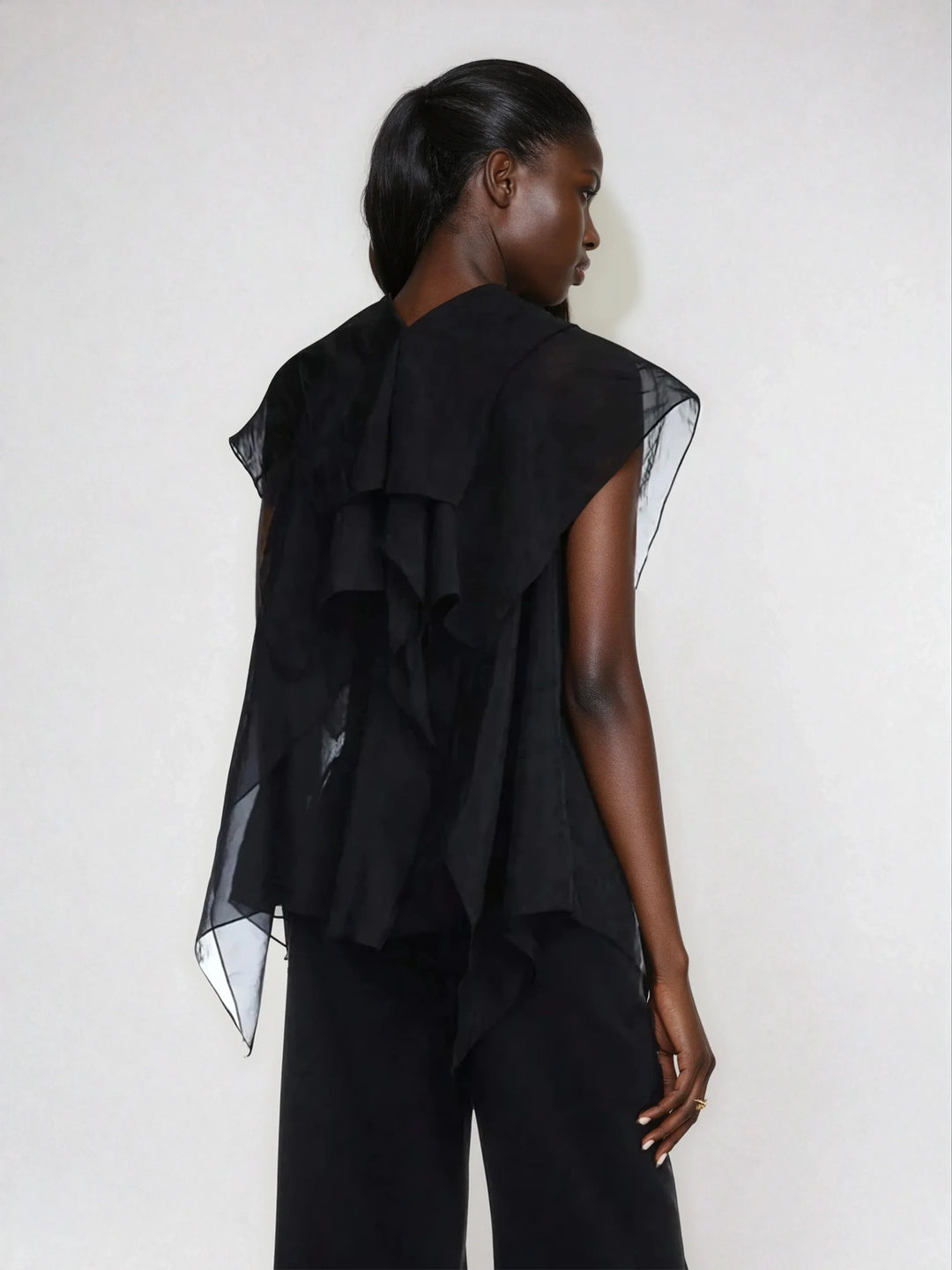 Ruffle Trim Boho Mesh Patchwork Blouse Button Front Casual