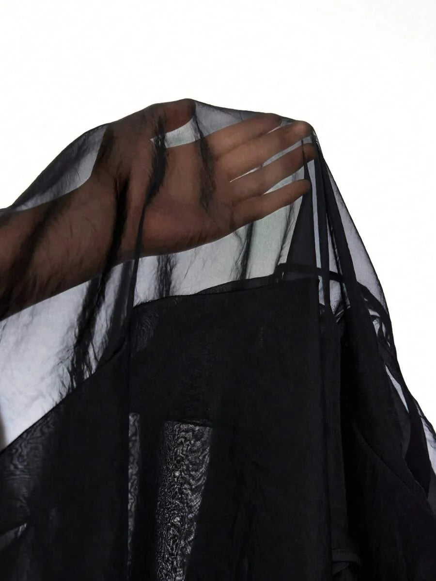 Ruffle Trim Boho Mesh Patchwork Blouse Button Front Casual