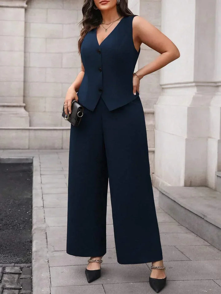 Plus Size Waistcoat And Pants Suit Set Elegant Black